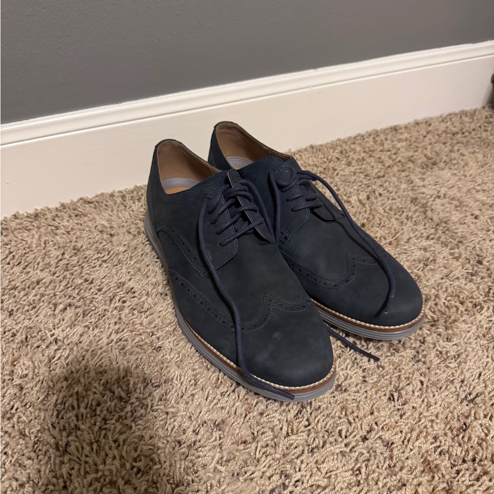 Cole Haan Navy Suede Wingtip Derby Shoes